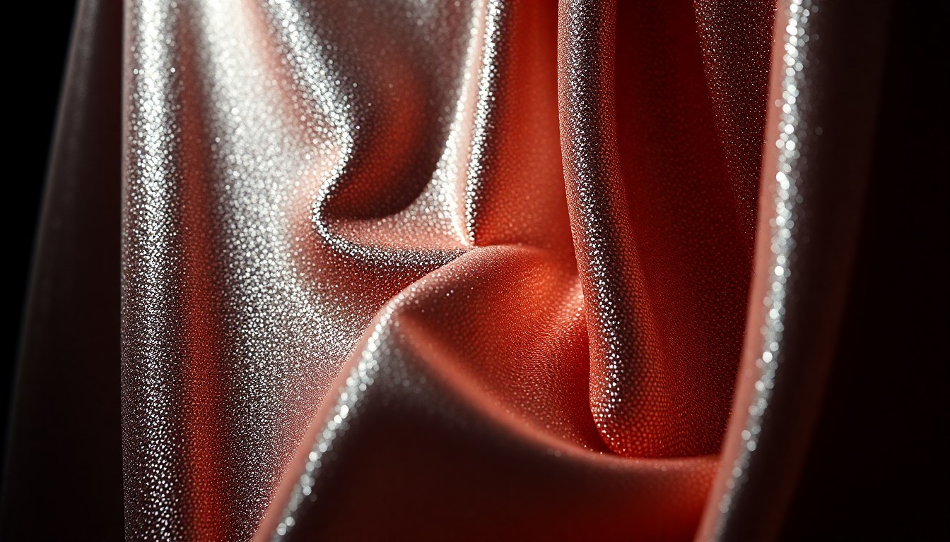 An abstract, high-contrast close-up photograph of a shimmering, textured fabric, conceptually representing the internal struggles with body image that many women face.