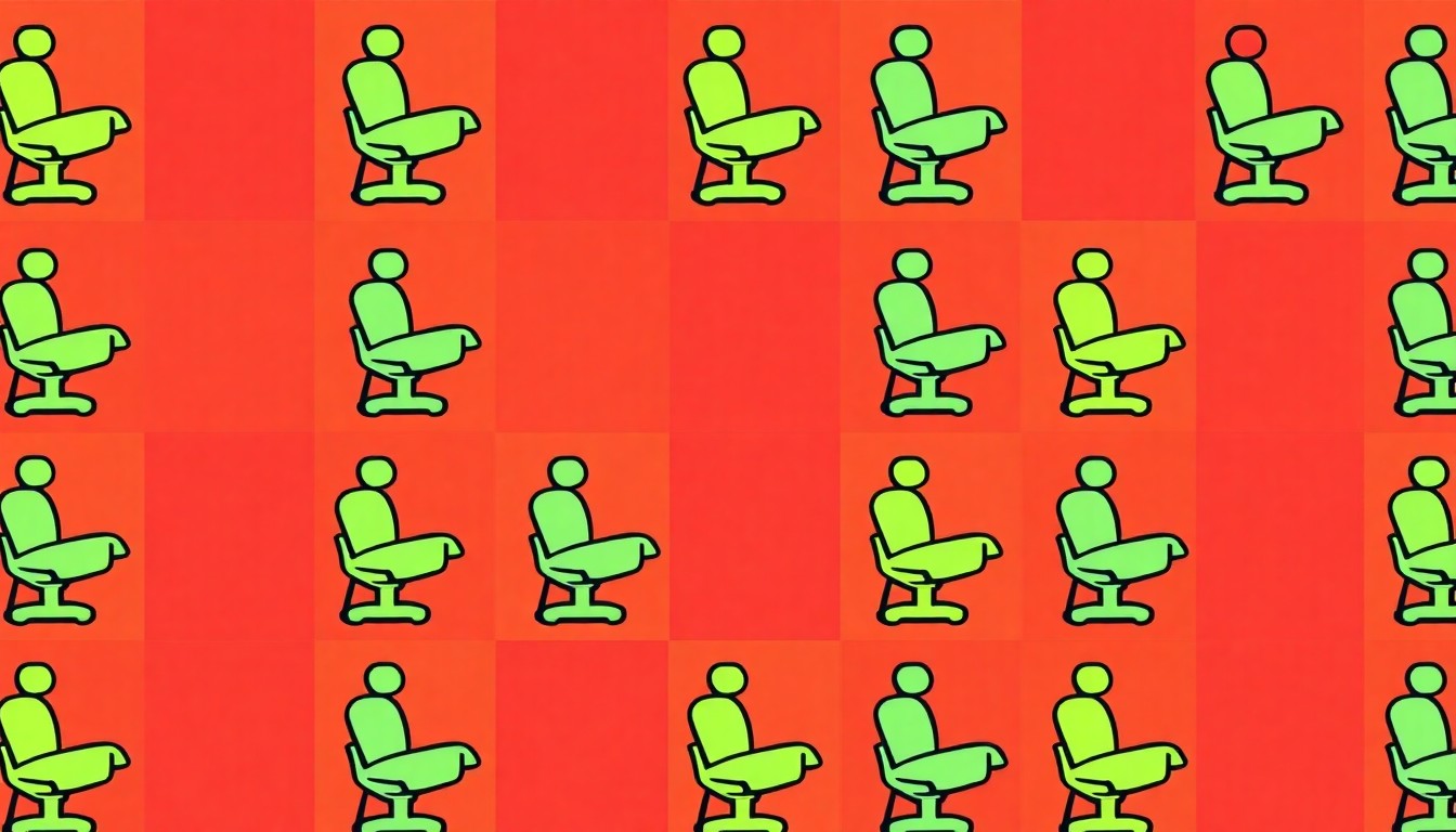 A bold, abstract silkscreen illustration of a dental chair icon repeated in a grid, using bright neon colors and heavy black outlines to create a stylized, pop art representation of dental services.