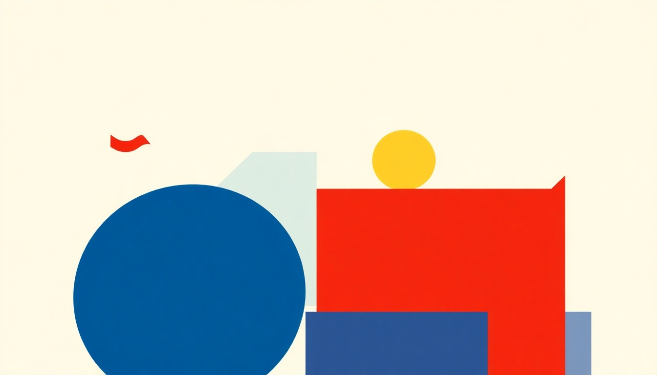 A minimalist, abstract illustration featuring overlapping triangles and circles in shades of blue, red, and yellow, conceptually representing the complex interplay between global politics and the energy sector.