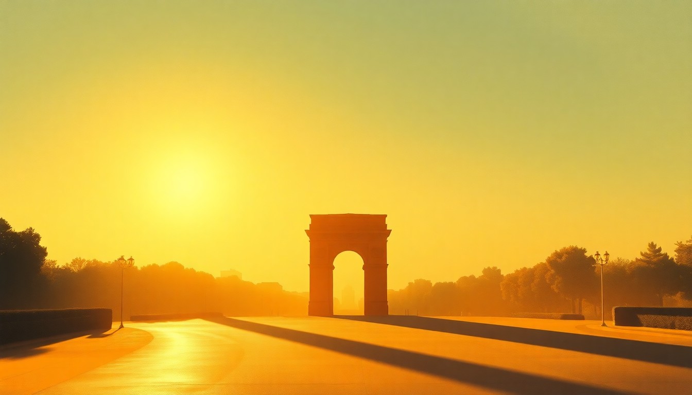 A serene, cinematic painting depicting a solitary golden arch monument standing tall in a city landscape, with warm sunlight casting dramatic shadows across the structure, capturing the contemplative mood surrounding this controversial proposal.