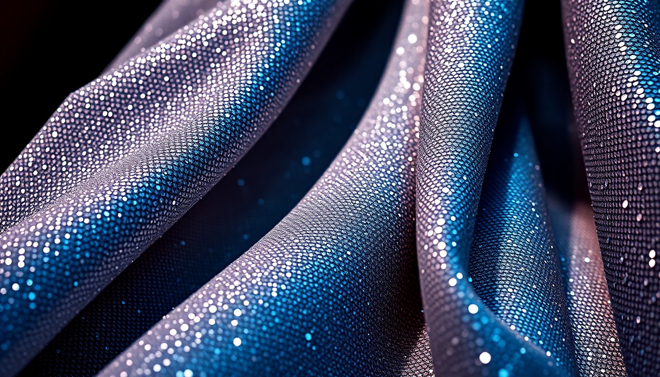 An extreme close-up photograph of richly textured, shimmering fabric in dramatic studio lighting, conceptually representing the luxurious and high-fashion aesthetic of Dior's new Tokyo concept store.