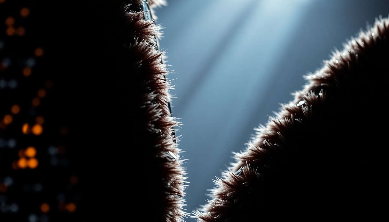 An abstract close-up image featuring shimmering sequins and plush velvet textures, captured in dramatic, high-contrast studio lighting to convey the glamorous, high-fashion aesthetic of Moncler's Grenoble runway show.