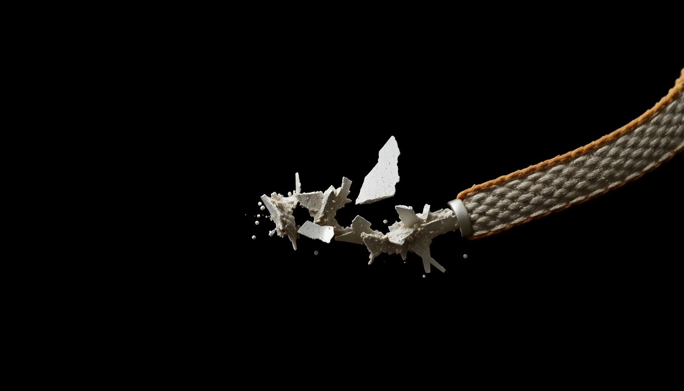 An extreme close-up of a heavily damaged animal collar or leash, reflecting the harsh reality of animal abuse and the government's inability to hold perpetrators accountable.