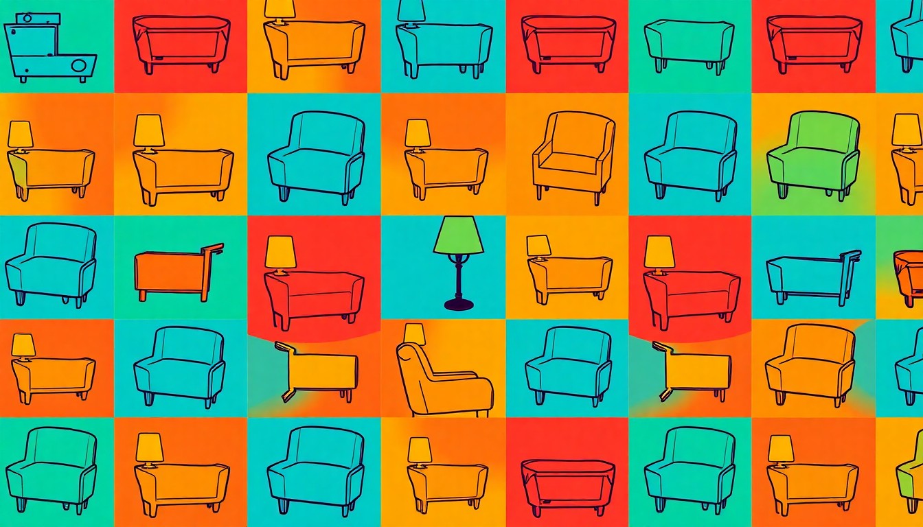 A high-contrast silkscreen print in neon pink, yellow, and teal of a geometric hotel lamp, repeated in a grid pattern with heavy black outlines, conceptually representing the layered, experimental design of The Dean Berlin.