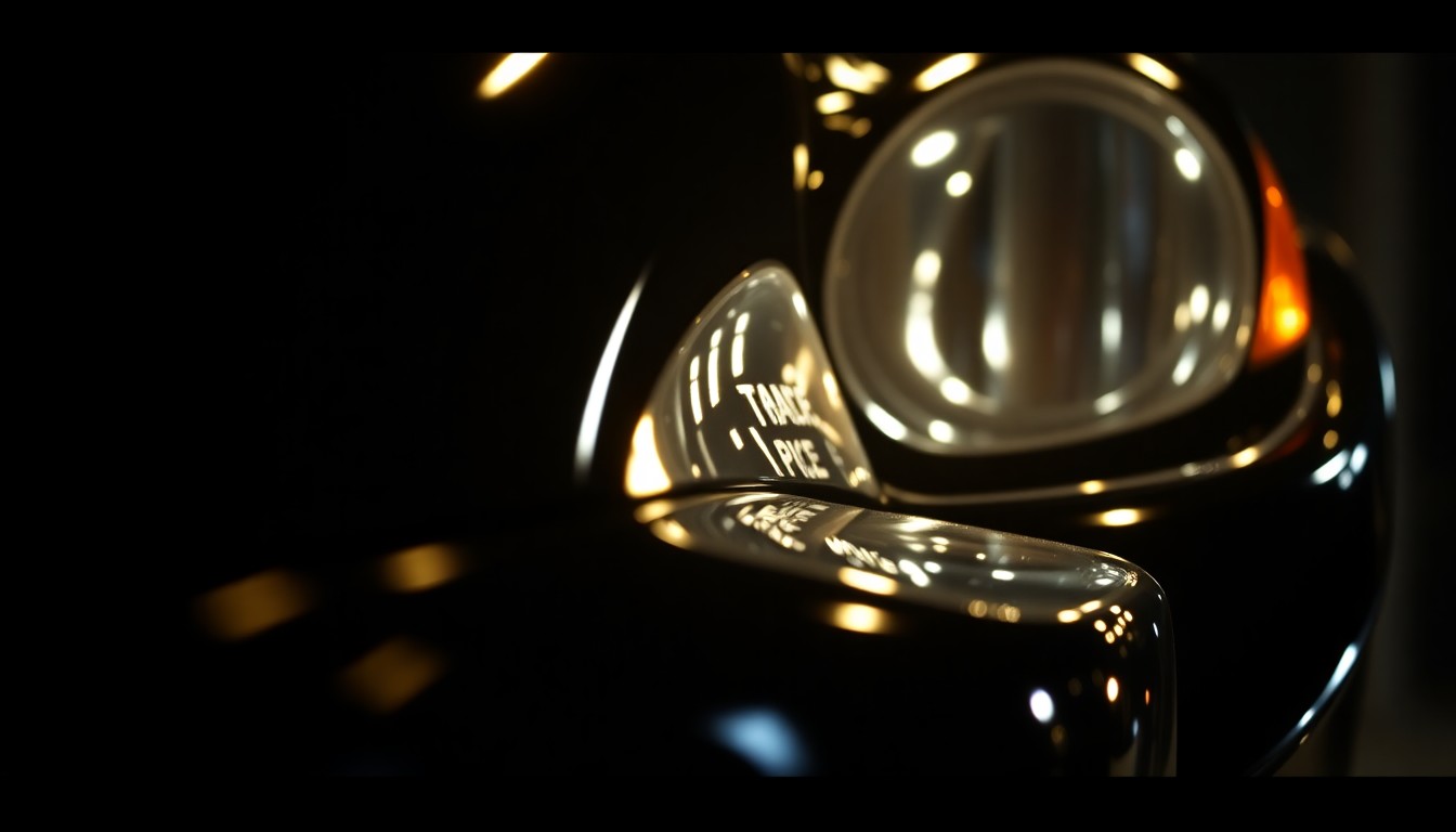 An abstract close-up photograph of gleaming, reflective metal car parts illuminated by dramatic studio lighting, conveying the glossy, high-stakes tone of the 'Ride Along' action-comedy franchise.