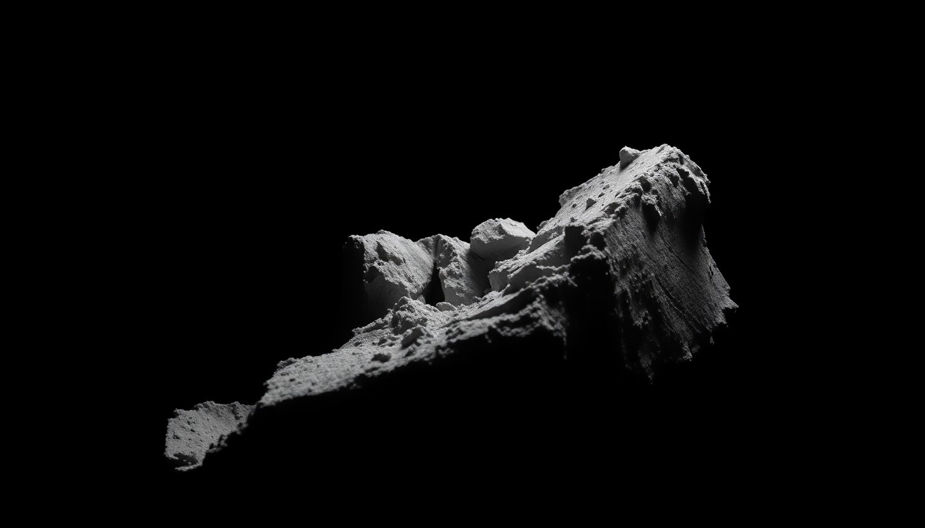 An extreme close-up photograph of a crumpled, twisted piece of concrete debris from the collapsed parking garage, capturing the gritty, investigative nature of the incident.