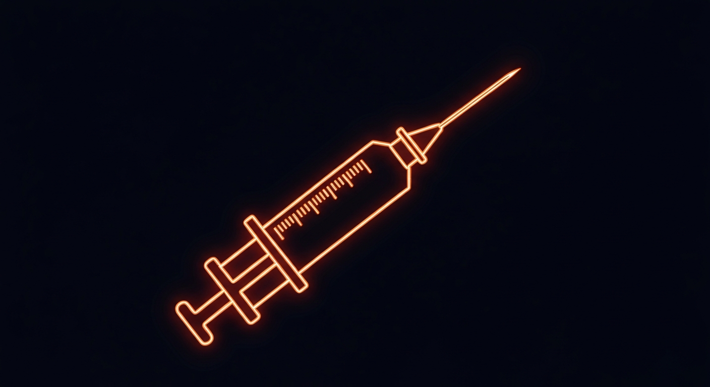 A glowing, neon outline of a syringe or vaccine vial, floating against a dark background, representing the urgent need for medical research funding.