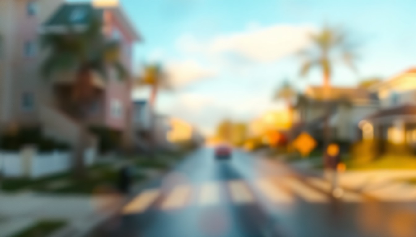 An abstract, impressionistic photograph of blurred, warm-toned shapes and lights, conveying a sense of tranquility and community in a residential neighborhood.