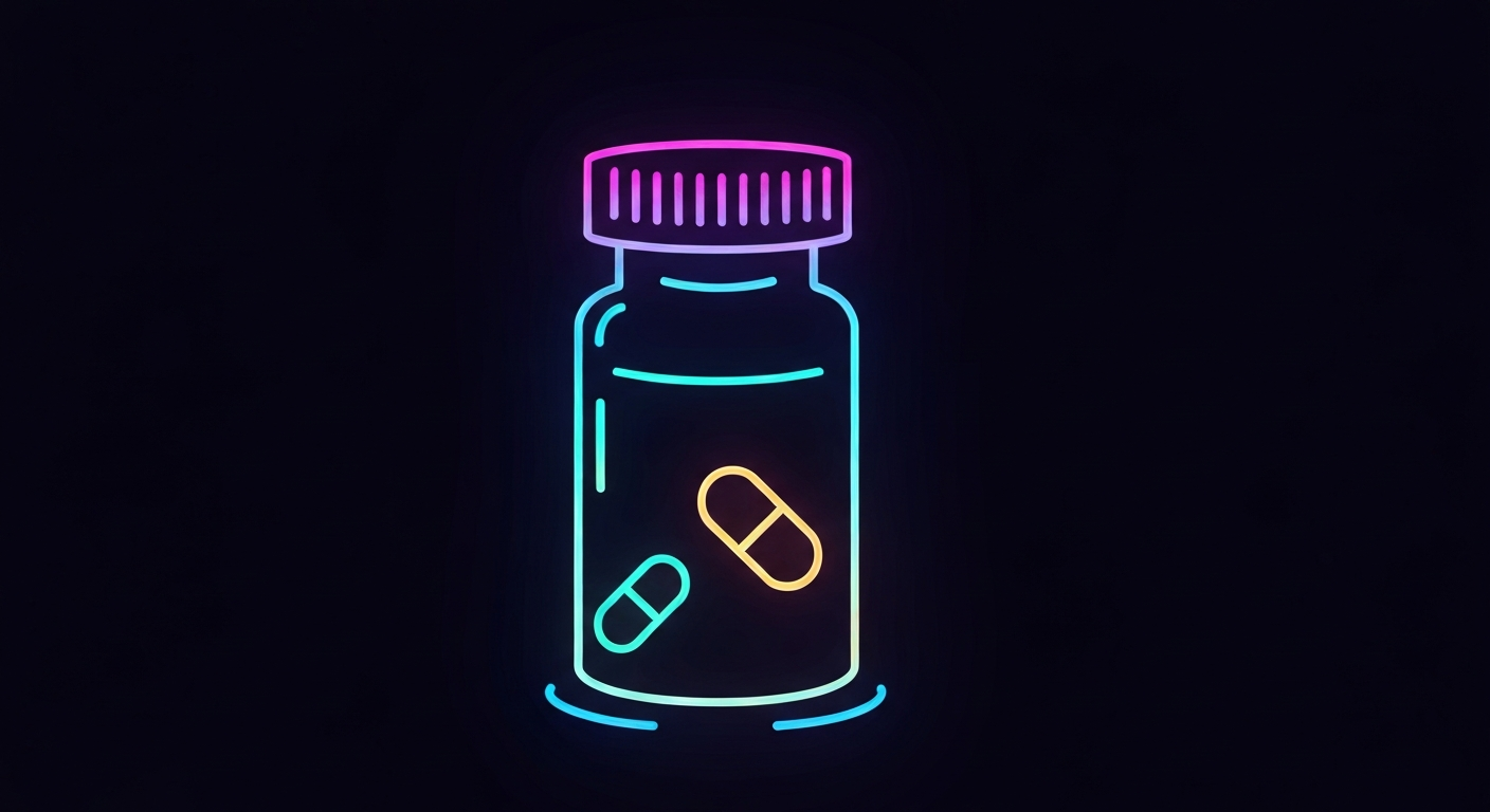 An extreme close-up of a glowing, neon-outlined pill bottle against a dark background, conceptually representing the issue of medication contamination and the importance of safety in the healthcare industry.