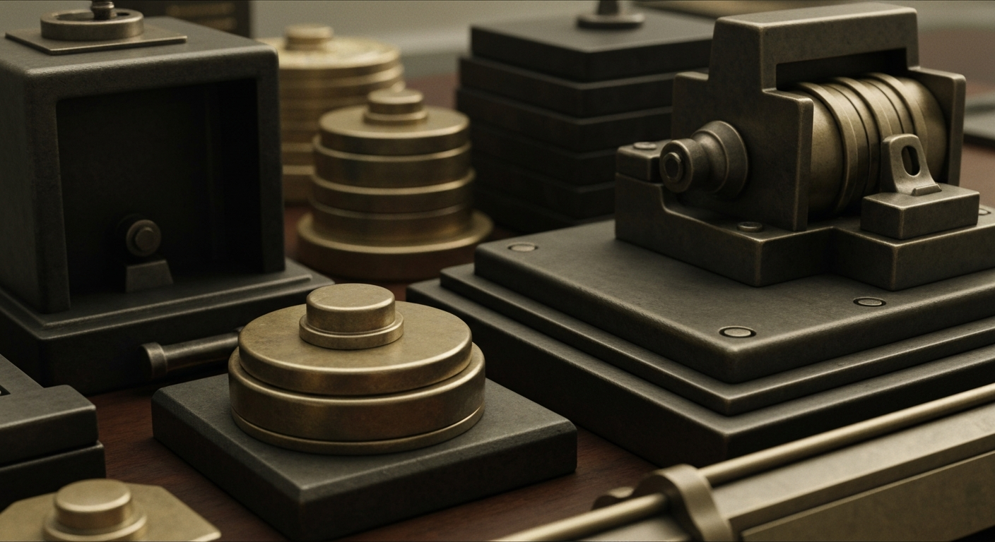 An extreme close-up of industrial banking equipment and mechanisms, conveying a sense of financial security and institutional power without depicting any literal currency or symbols.