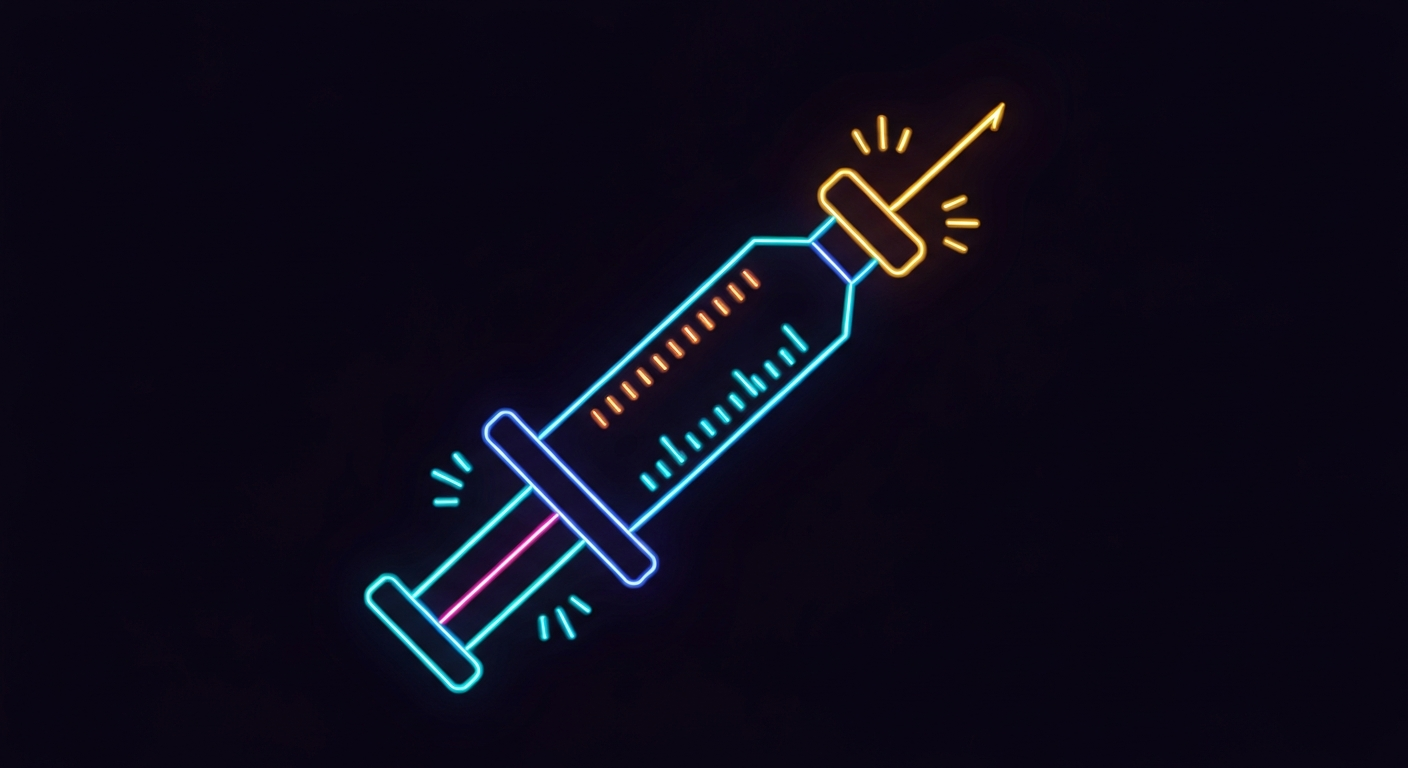 A glowing, neon outline of a syringe or vaccine vial against a dark background, conceptually representing the ongoing controversy surrounding vaccines and their potential connection to autism.