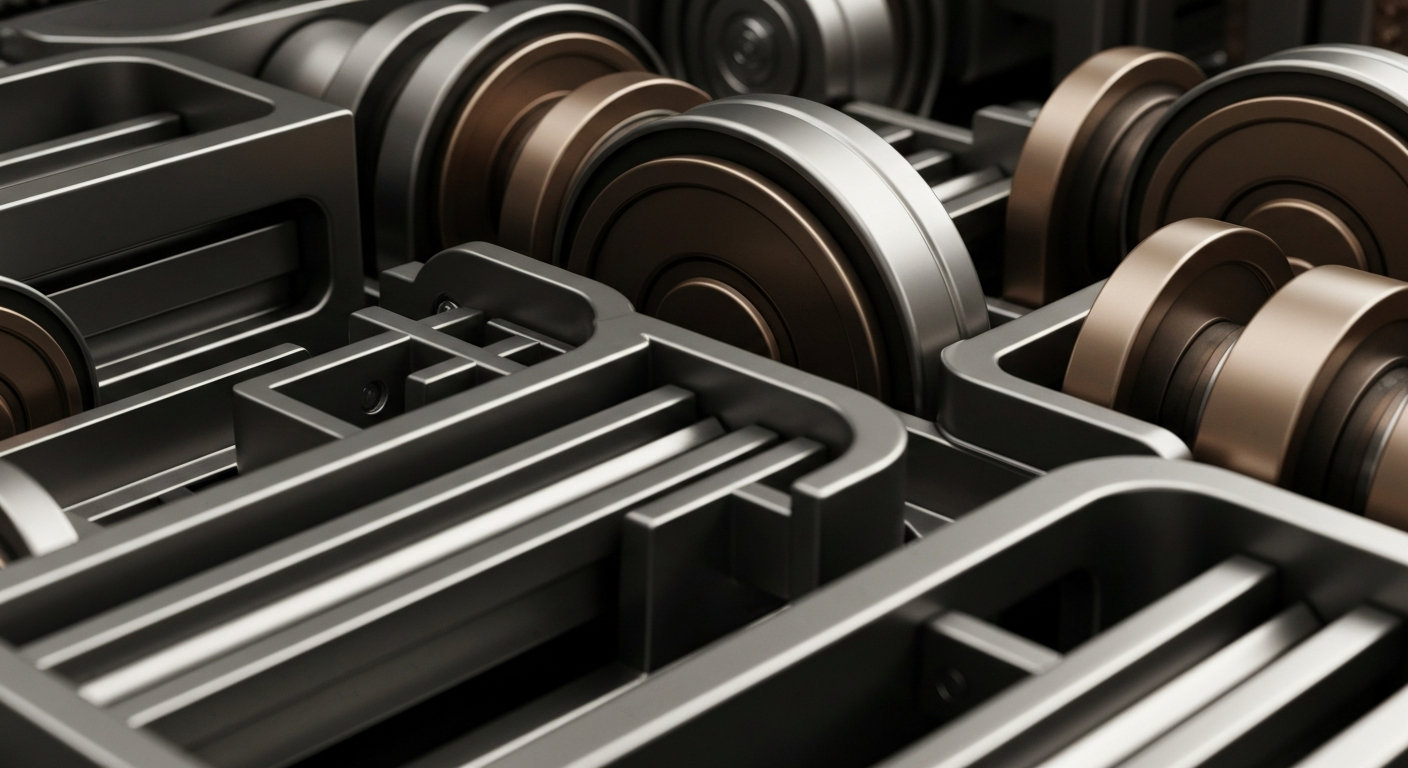 An extreme close-up of intricate, metallic banking mechanisms and gears, conveying the secure, industrial nature of financial institutions without using any literal currency or charts.