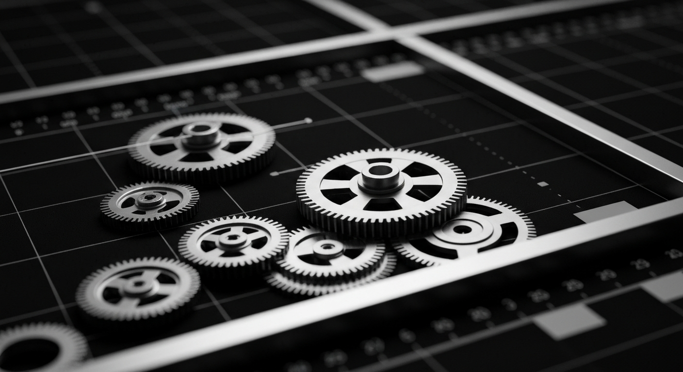 A high-contrast, close-up image of the intricate gears and mechanisms of a financial trading platform, conveying the complex infrastructure that powers institutional investment decisions.