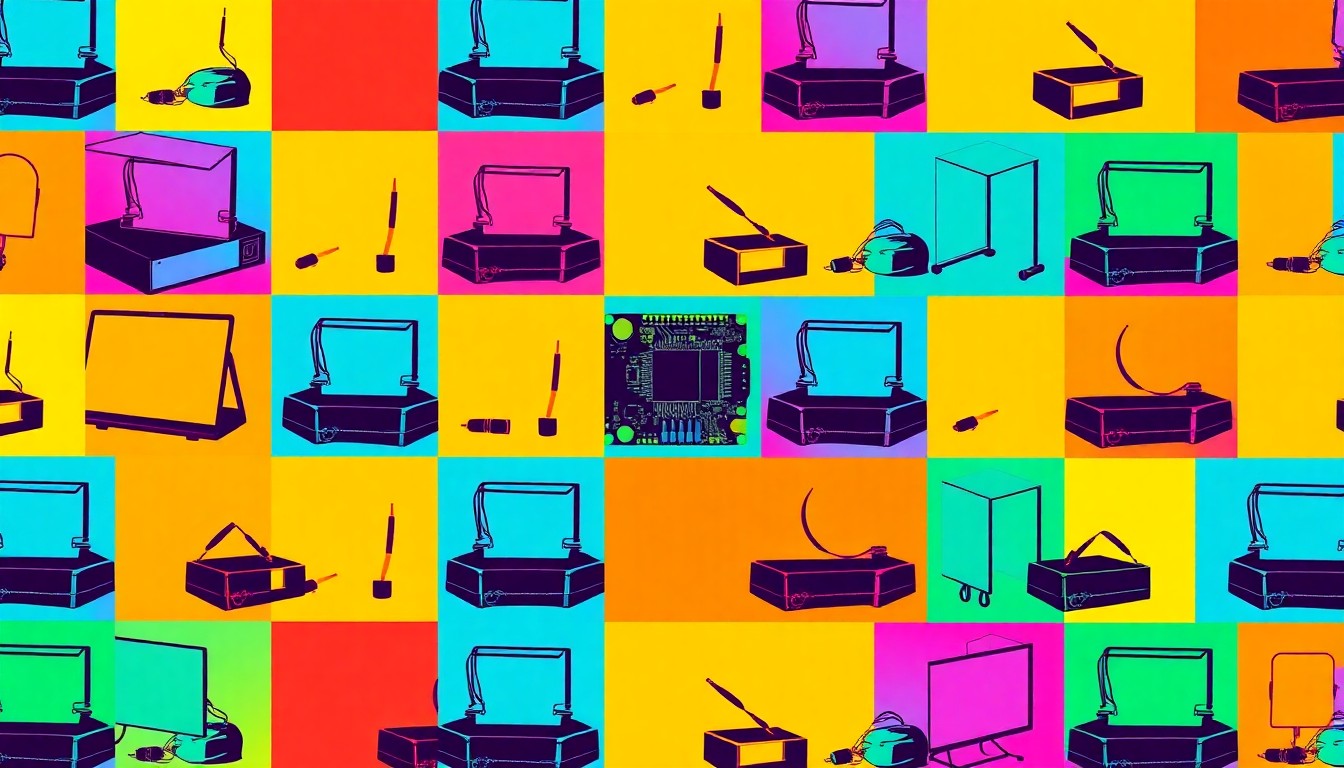 A brightly colored, high-contrast silkscreen print of a 3D-printed model repeated in a tight grid pattern, conceptually representing the practical, hands-on learning at the UDST Skills Day 2026.