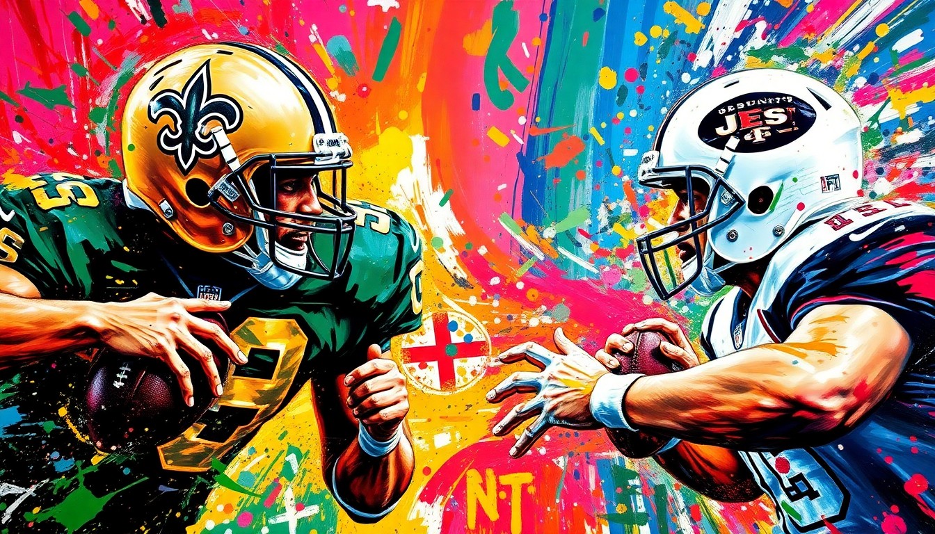 An extreme close-up of a football player's torso, rendered in a vibrant, expressionist style with bold brushstrokes and neon colors, capturing the raw energy and intensity of the game.