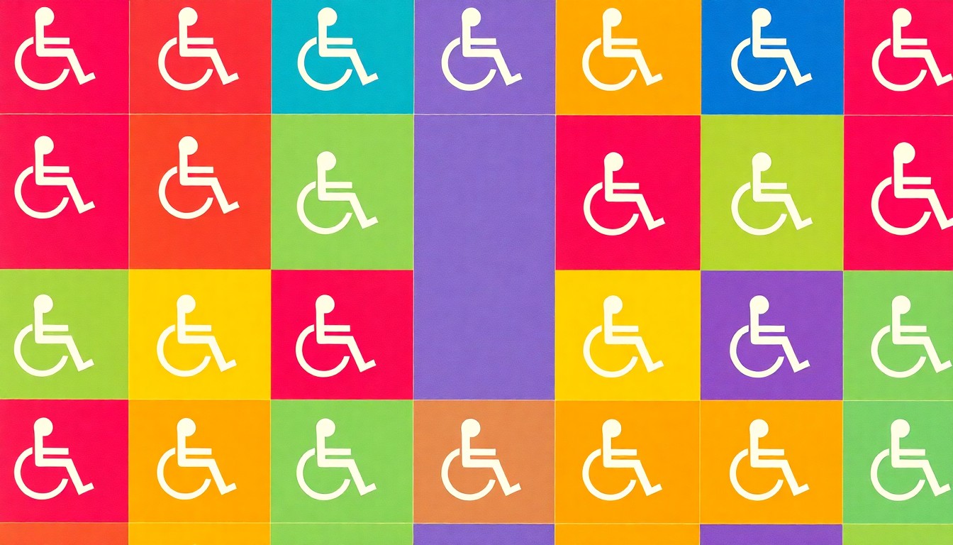 A bold, colorful silkscreen-style illustration featuring a repeated wheelchair icon in a grid pattern, symbolizing the mobility challenges and accessibility issues at the heart of the New Orleans RTA's paratransit policy debate.