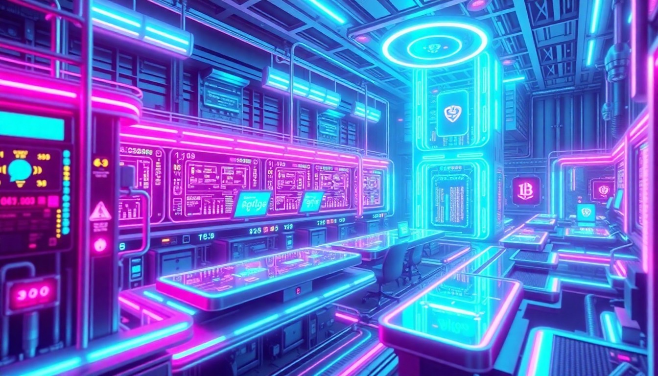 A visually striking, highly detailed 3D illustration depicting the complex digital infrastructure of a futuristic cryptocurrency exchange platform, with neon lights and intricate cybernetic elements conceptually representing the evolving regulatory landscape for digital assets.