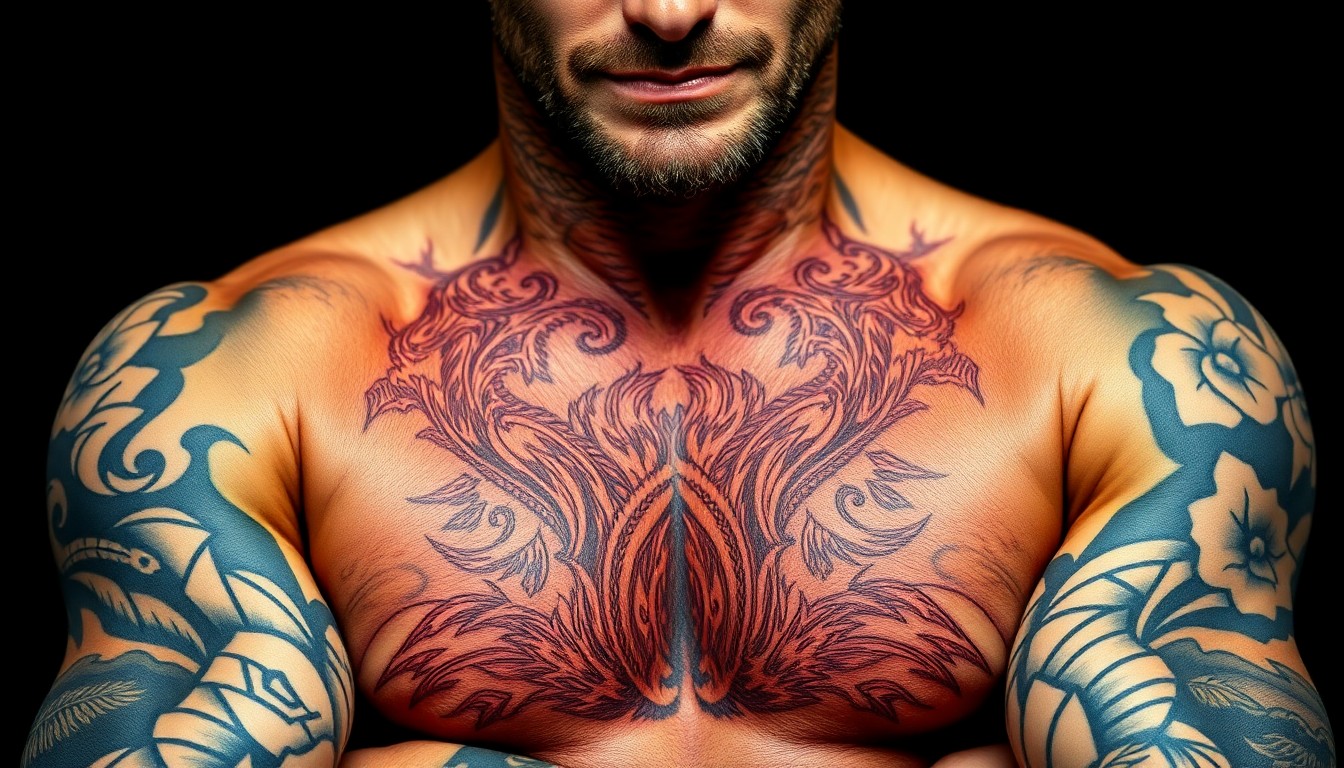 An abstract close-up photograph of David Beckham's heavily tattooed chest and arms, captured in dramatic high-contrast studio lighting to highlight the intricate textures and patterns of the ink on his skin.