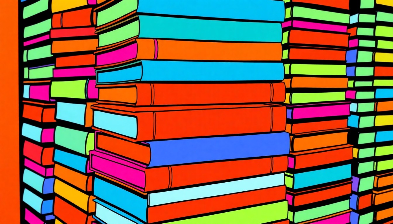 A bold, colorful silkscreen illustration depicting a grid of stacked college textbooks, representing the changing landscape of university degree programs.