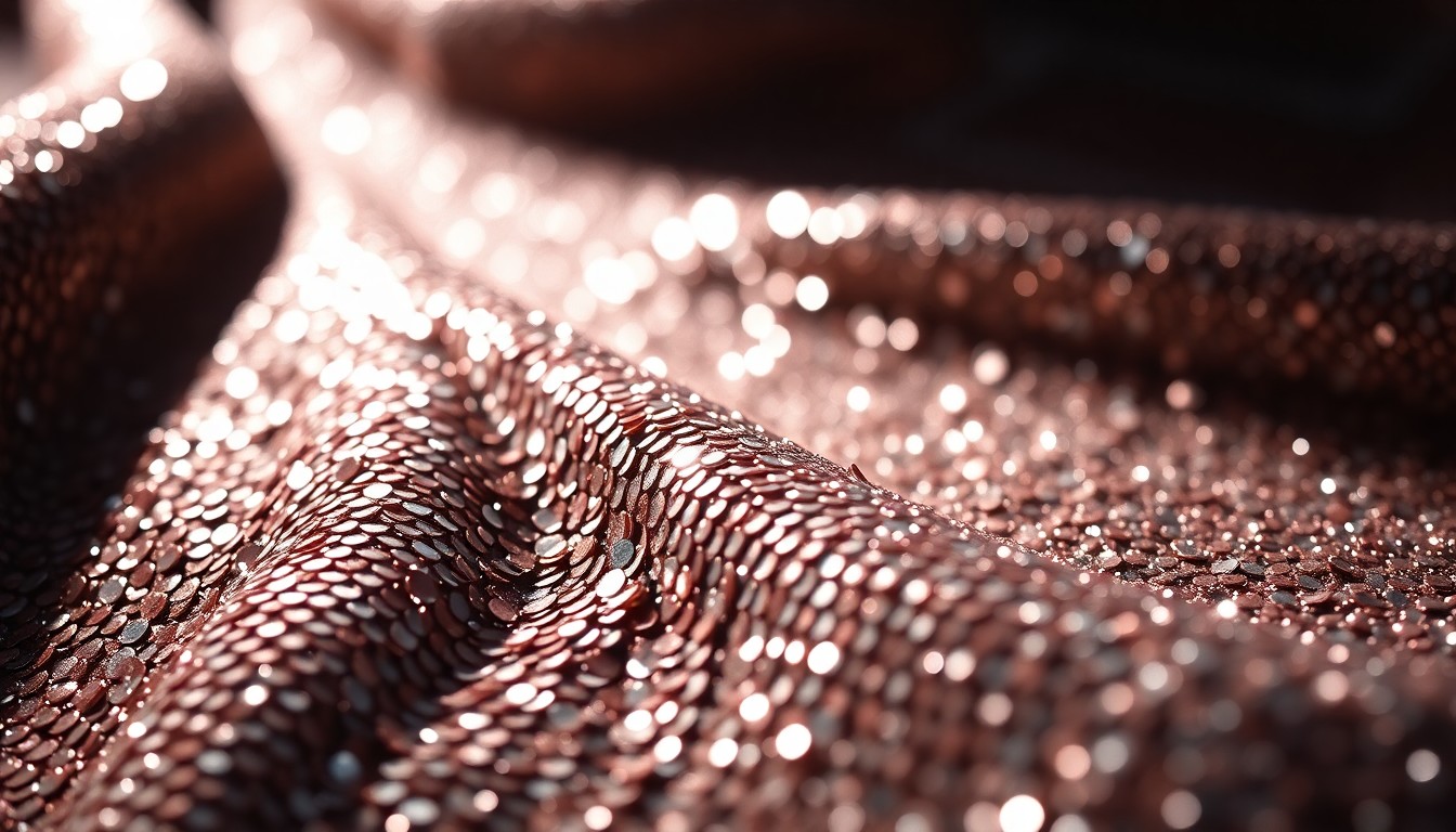 An extreme close-up of shimmering, high-contrast sequins and velvet textures, conceptually representing the celebratory yet playful mood of Bollywood's power couple.