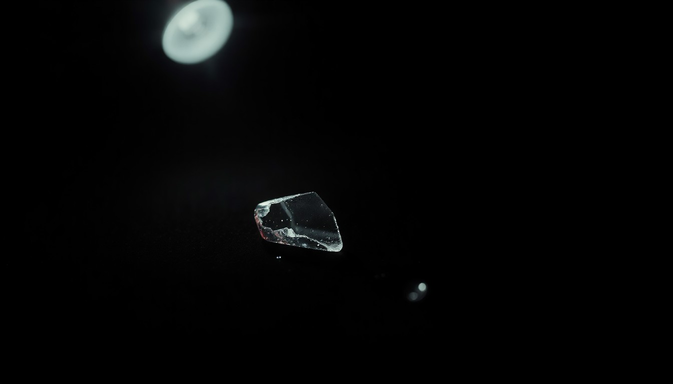 An extreme close-up photograph of a shattered glass shard reflecting a harsh, direct camera flash, conceptually representing the forensic investigation that solved these decades-old crimes.