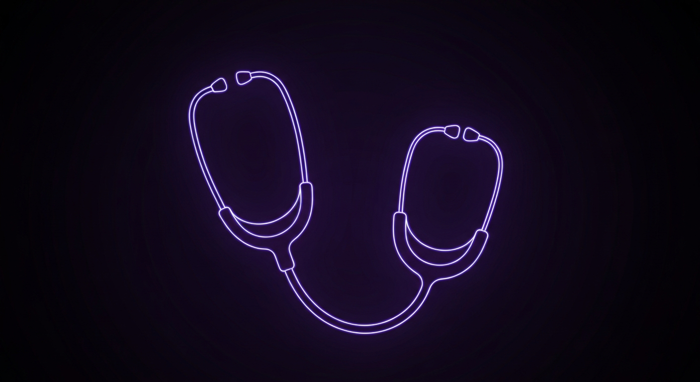 An abstract illustration of a medical stethoscope defined by glowing, neon lines against a dark background, conceptually representing the energy and tension within the US healthcare system.