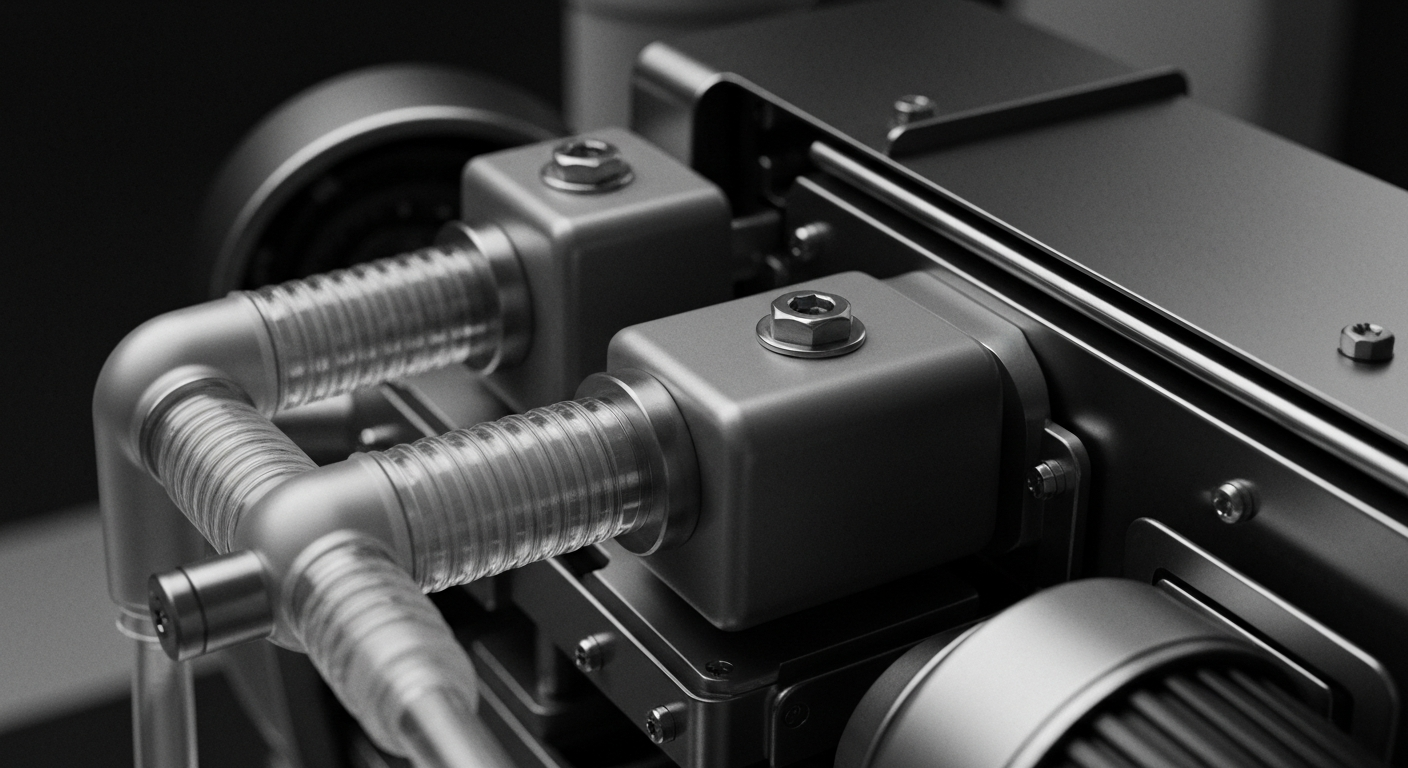 A high-contrast, macro-level view of the internal gears, circuits, and mechanical components of a ResMed medical device, conveying the industrial power and precision of the company's respiratory care technology.