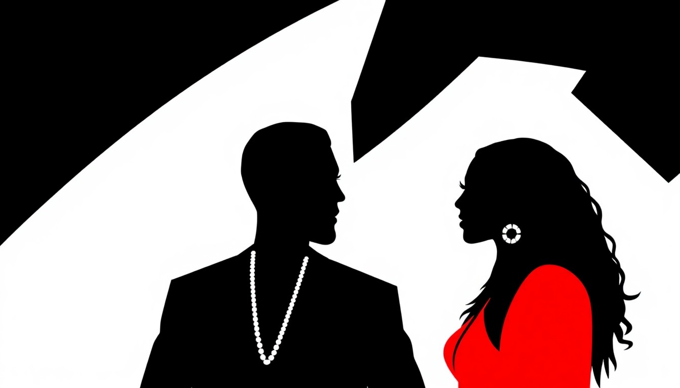 An abstract, minimalist composition featuring bold, jagged geometric shapes in high-contrast red and black, conceptually representing the drama and tension surrounding the legal dispute between Cardi B and Offset.