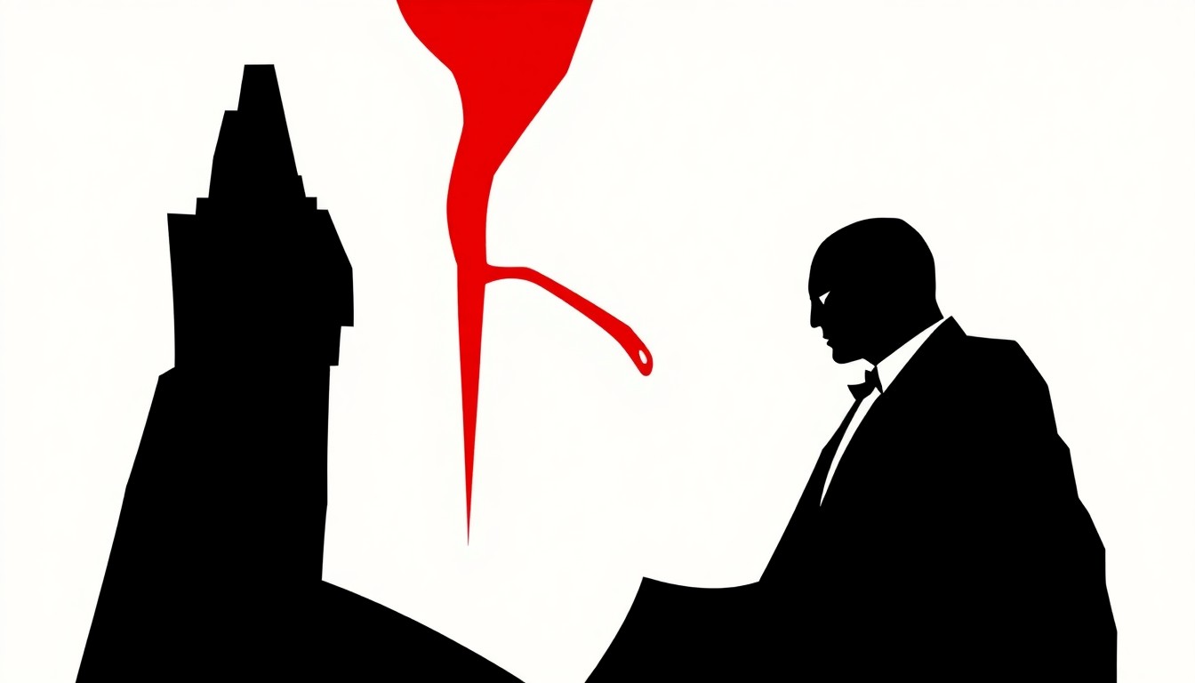 A bold, abstract composition featuring stark, jagged geometric shapes in shades of red and black, conceptually representing the gritty, urban conflict at the heart of Daredevil's story.