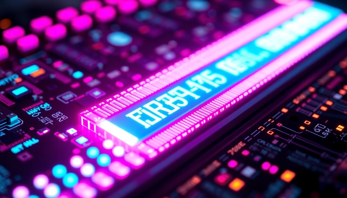 A highly detailed, luminous 3D illustration of a GPU memory module and page table data structures, glowing with neon cyan and magenta lights, conceptually representing the technical details and broader implications of the GPUBreach vulnerability.