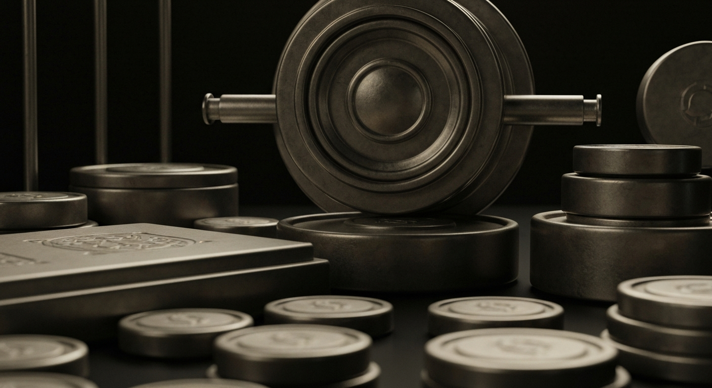 An extreme, cinematic close-up of heavy, industrial banking mechanics and objects, representing the financial security and institutional power behind Netflix's streaming business.