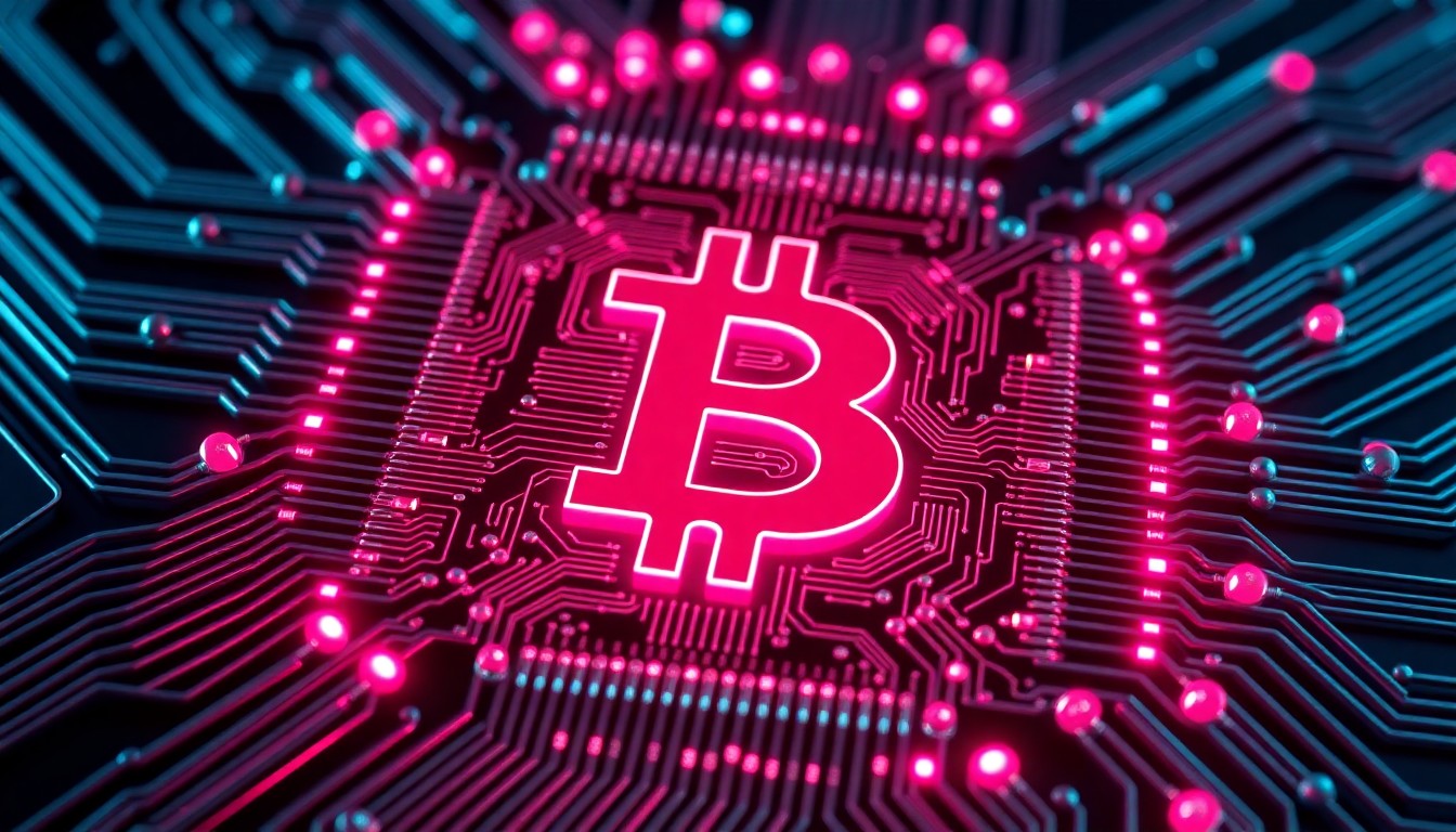 A highly detailed, glowing 3D macro illustration of a quantum computer processor chip with intricate circuitry and neon cyan and magenta lights, conceptually representing the powerful and advanced technology that could potentially threaten the security of Bitcoin.