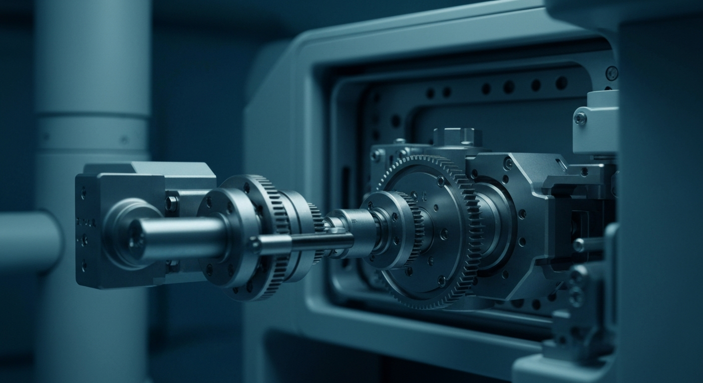 An extreme close-up of the complex internal mechanisms and precision components that make up an Intuitive Surgical robotic surgical system, conveying a sense of the advanced engineering and technology behind these innovative medical devices.