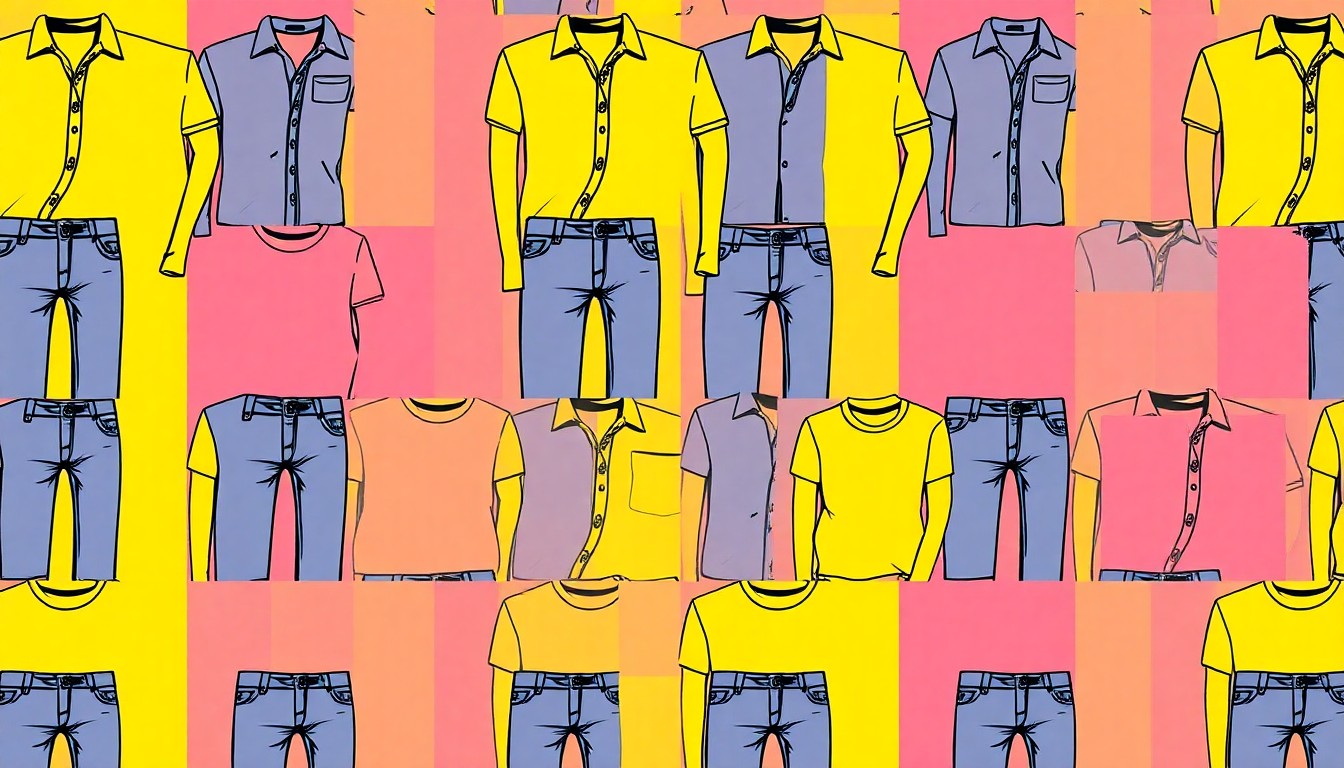 A vibrant, high-contrast silkscreen print of a La Ligne striped shirt repeated in a grid, conceptually representing the brand's evolution from knitwear to a diverse fashion label.