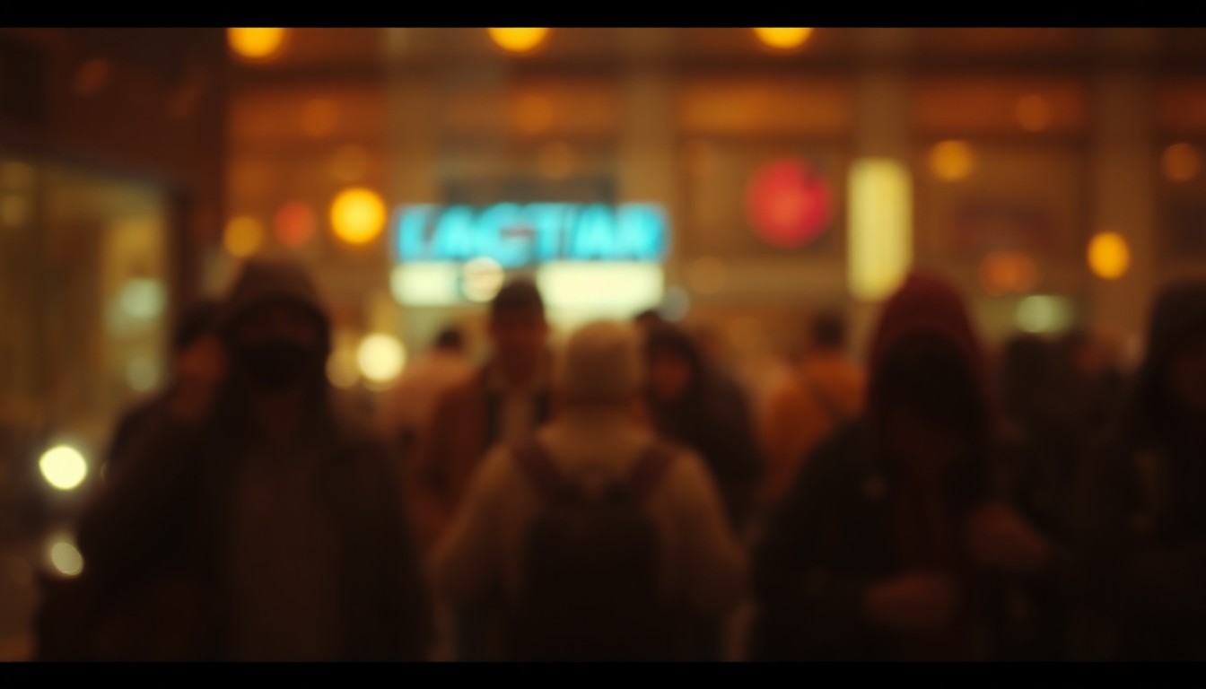 An impressionistic, out-of-focus scene of people seeking shelter, with soft pools of warm color and light, conveying the emotional impact of the shelter closures on the local community.