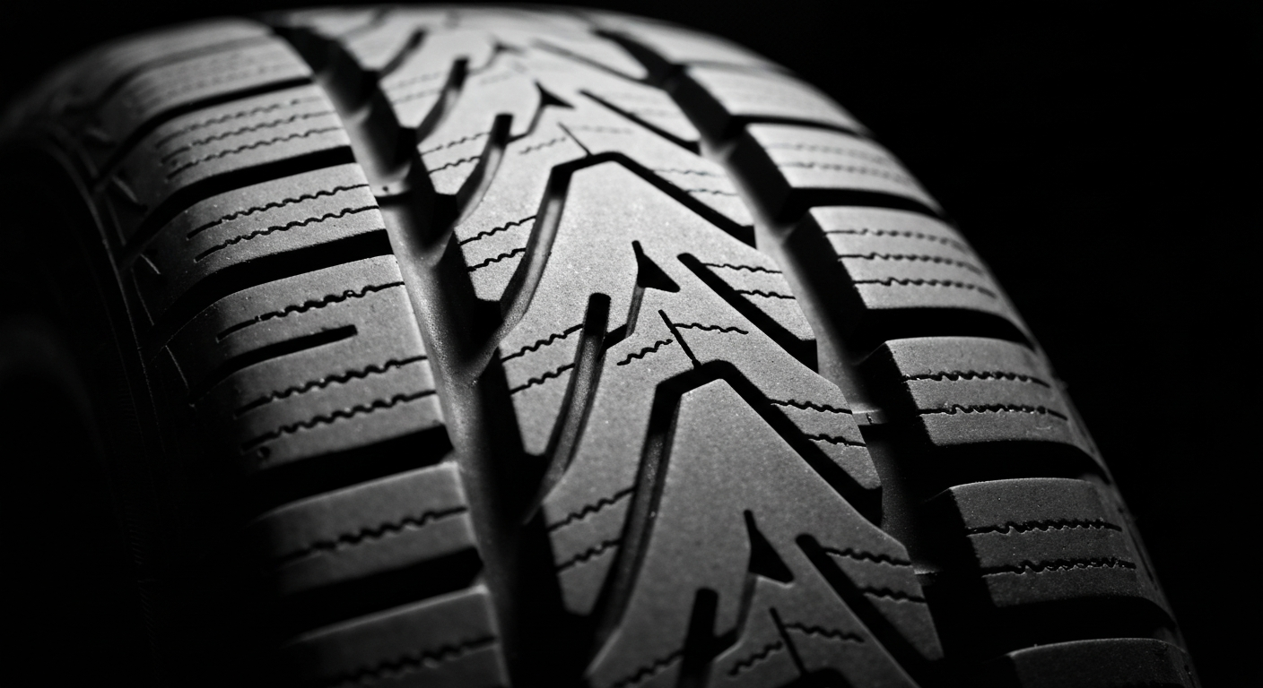 An extreme close-up of the textured surface of a commercial truck tire, conceptually illustrating the focus on vehicle safety inspections.