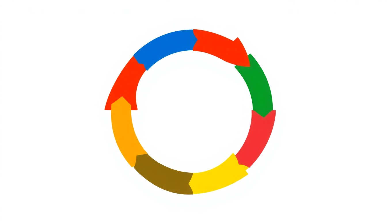 A geometric abstract illustration featuring overlapping triangles and circles in shades of blue, red, and yellow, conceptually representing the interconnected dynamics of the job market and economic cycles.