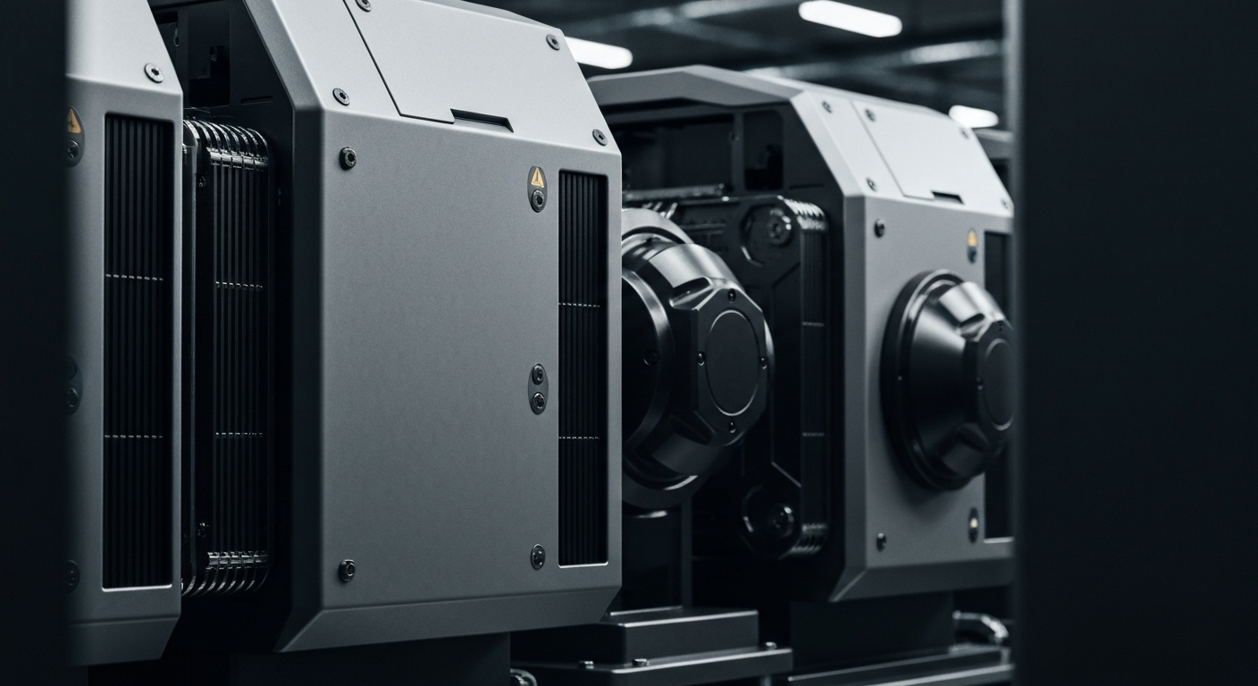An extreme close-up of complex, interlocking metal machinery in shades of grey, representing the industrial infrastructure powering the global semiconductor supply chain.