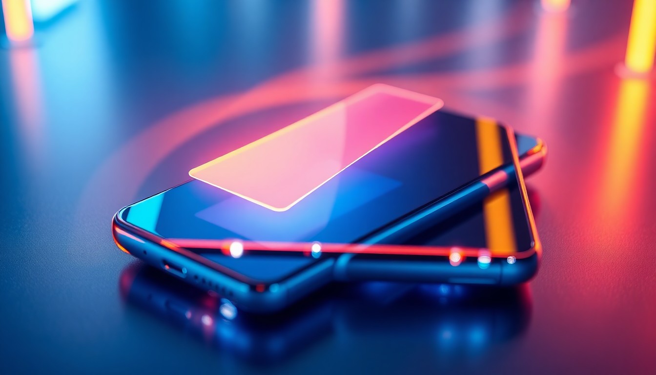 A close-up, highly detailed 3D illustration of a glowing, futuristic smartphone with a privacy display feature, representing the advanced technology and security capabilities of the Samsung Galaxy S26.