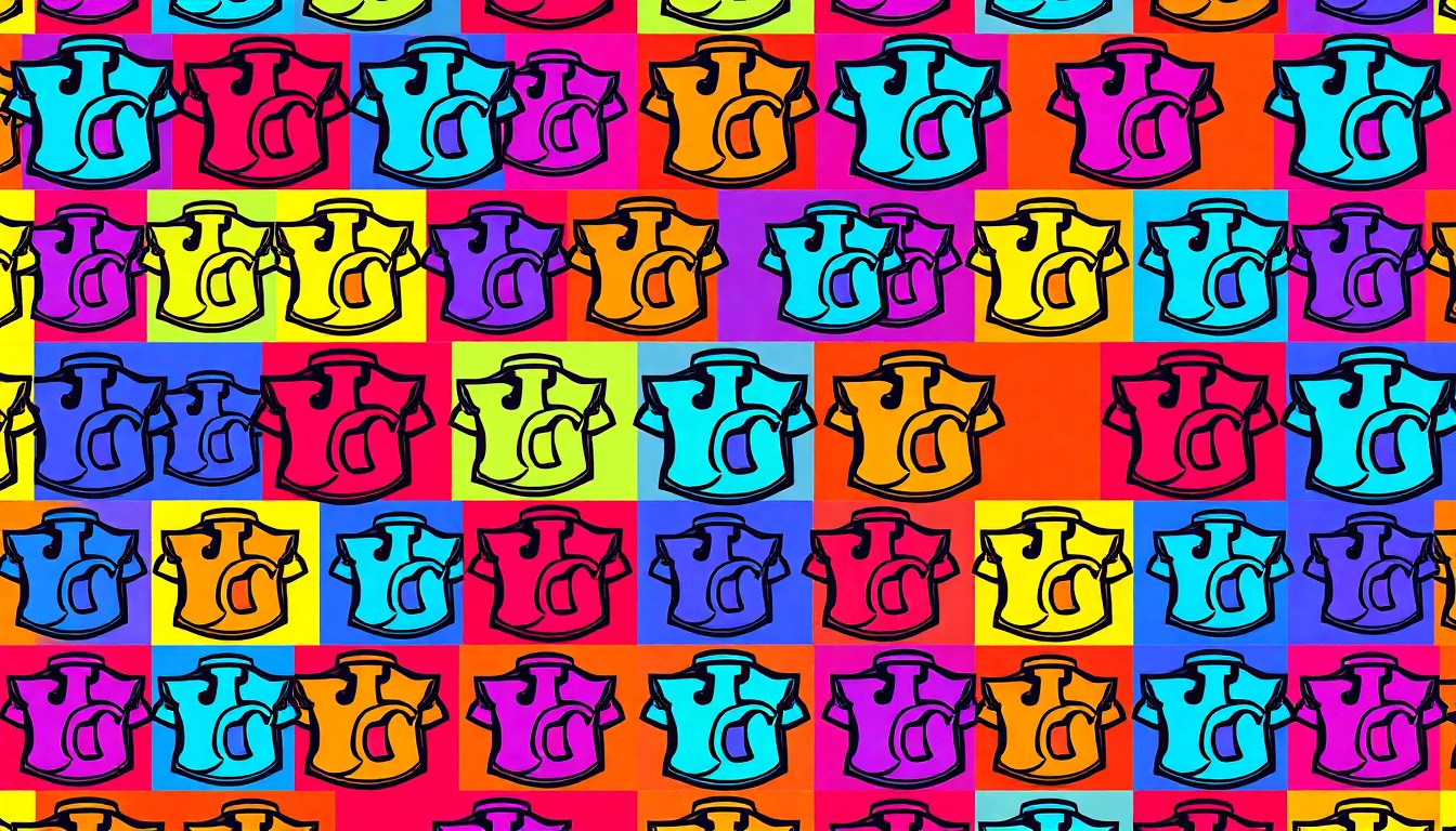 A highly stylized, abstract silkscreen print featuring a repeated academic symbol or icon in a grid of vibrant, neon-like colors and heavy black outlines, conceptually representing the controversy over religious expression at a public college.