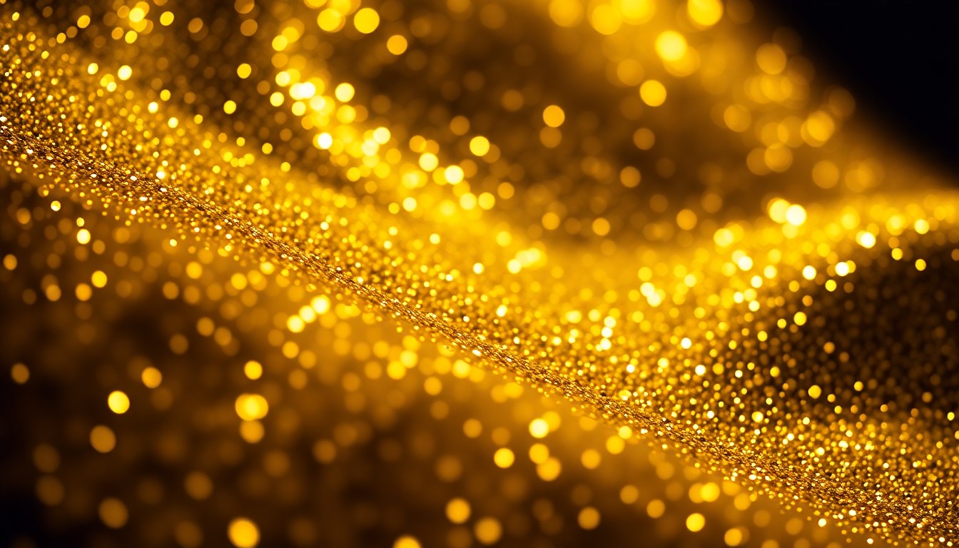 An extreme close-up of shimmering golden sequins, captured in dramatic, high-contrast studio lighting to create a conceptual illustration of the cultural significance and legal tensions surrounding the iconic opening chant of The Lion King.