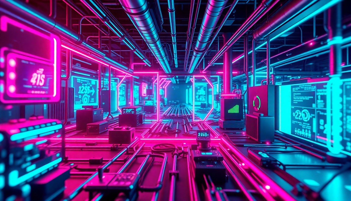 A highly detailed, glowing 3D illustration of various interconnected technology components and hardware elements, representing the cross-device connectivity and infrastructure that powers Google's Android platform.