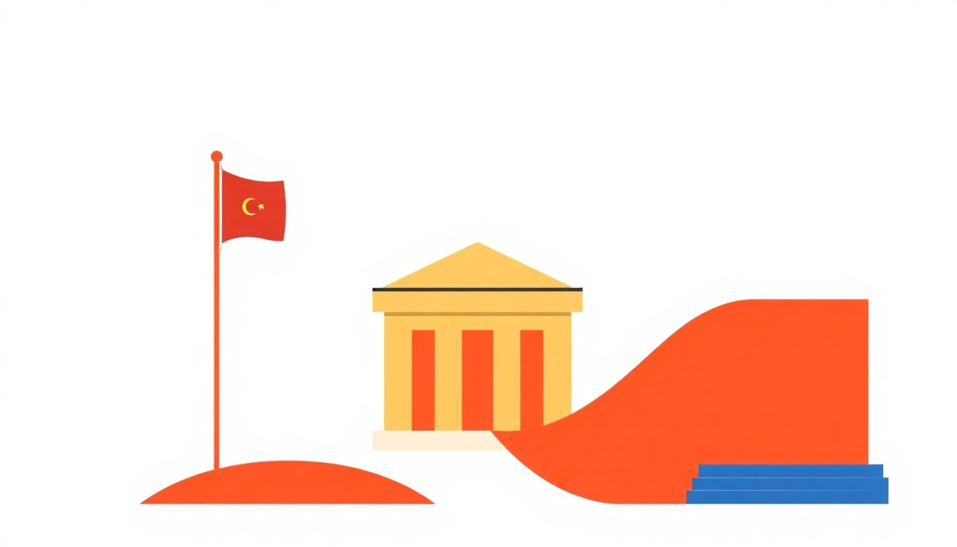 A geometric abstract illustration featuring overlapping triangles and circles in shades of blue, red, and yellow, conceptually representing a central bank's efforts to stabilize a national currency through foreign exchange market operations.