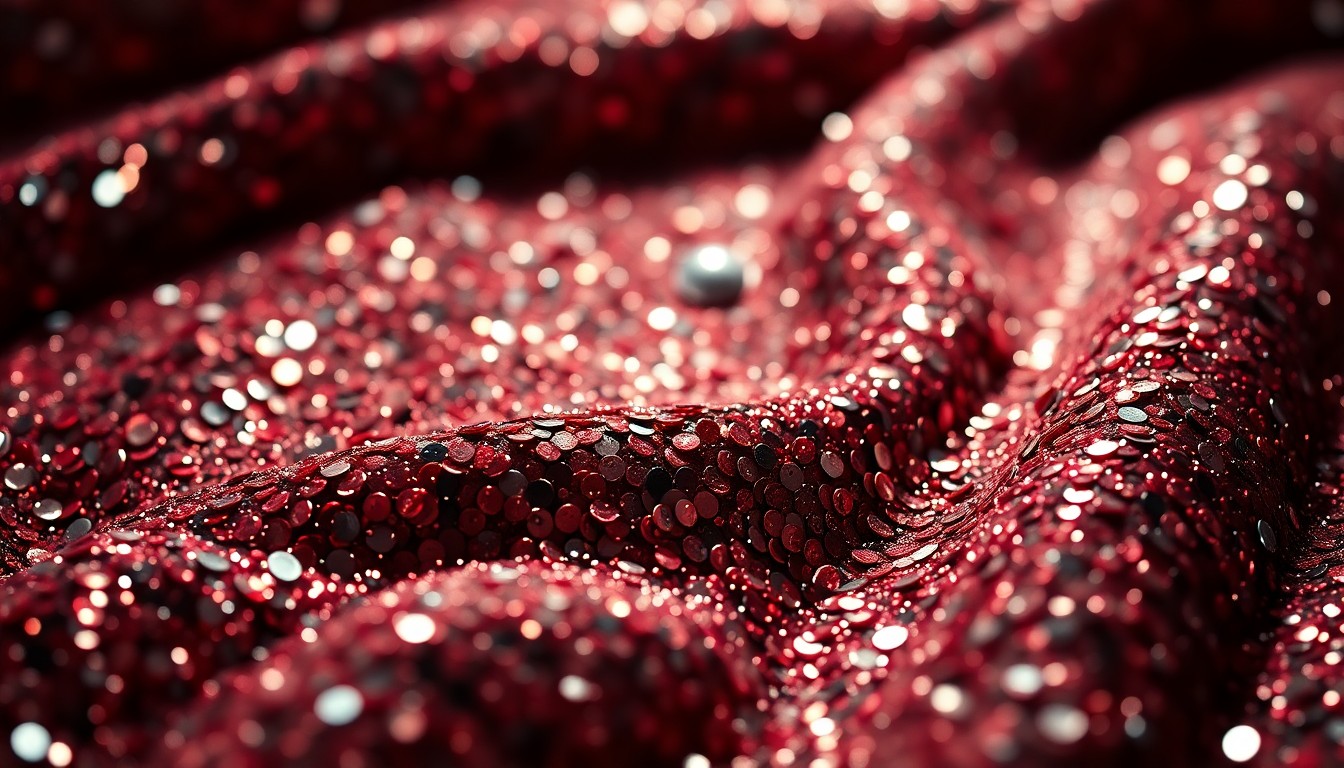 An extreme close-up of shimmering, high-contrast sequins and shattered glass, abstractly representing the glamour and tension of the entertainment industry.