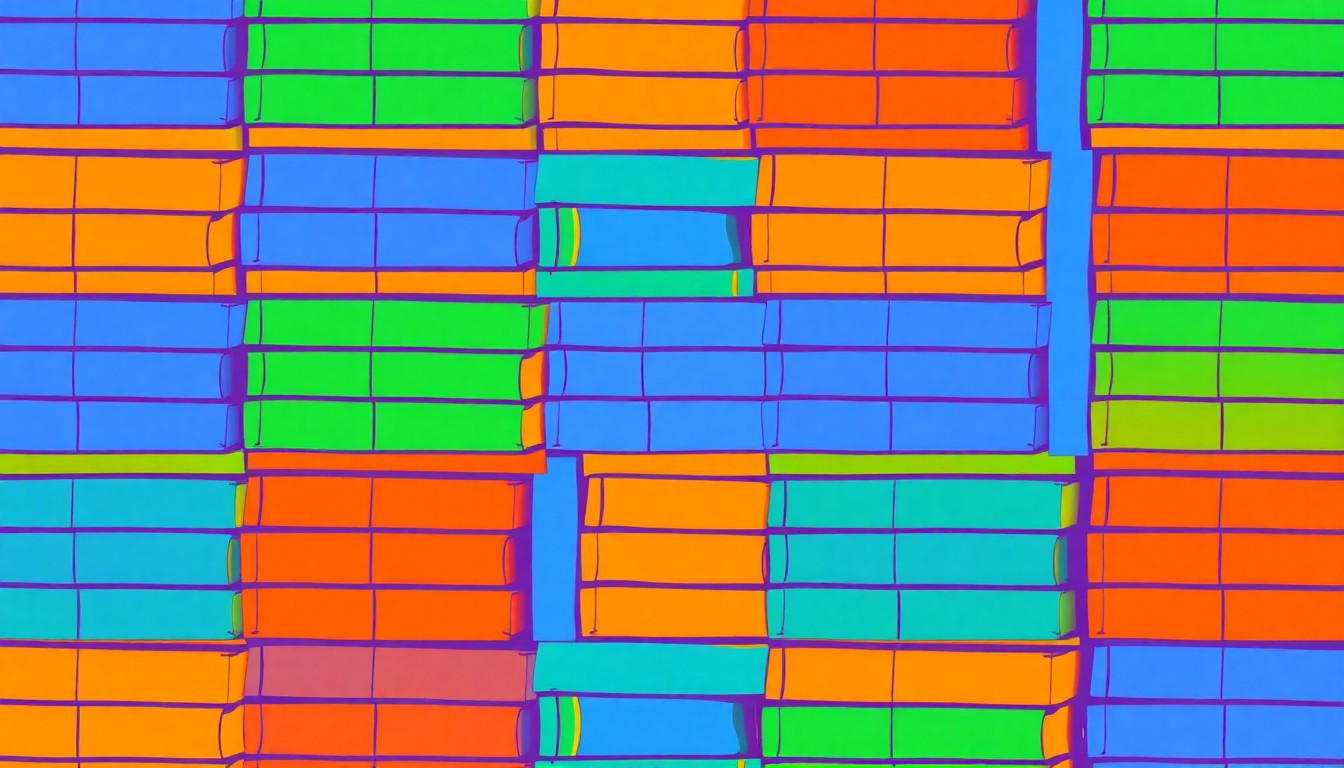 A brightly colored, abstract silkscreen illustration of stacked books in a grid pattern, representing the changing landscape of academic programs at universities.