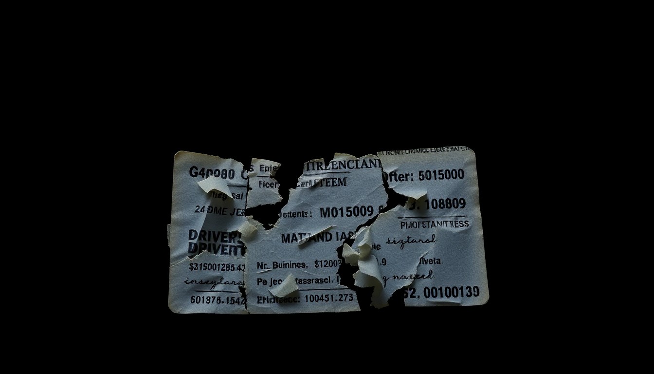 An extreme close-up of a shredded driver's license, its plastic and paper fragments illuminated by a harsh, direct flash of light against a pitch-black background, conceptually representing the violation of personal privacy and the vulnerability of sensitive data in the digital age.