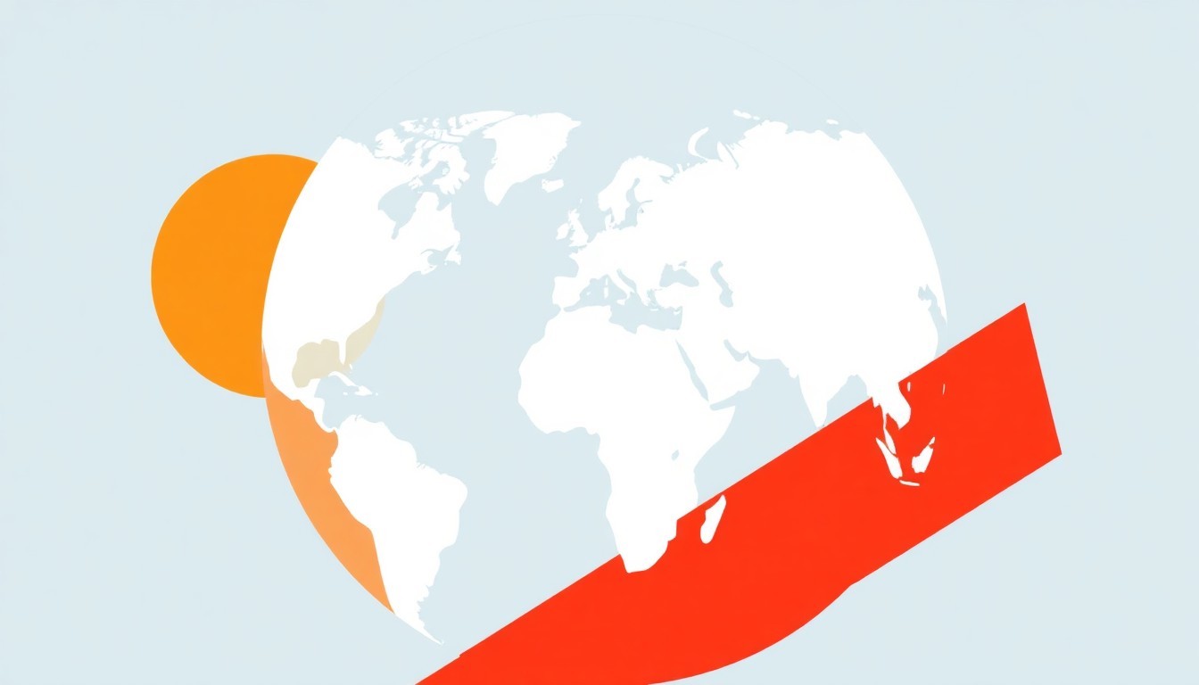 A vibrant, abstract composition featuring bold, overlapping shapes in primary colors, conceptually representing the interconnected nature of the global economy and the impact of geopolitical tensions on financial markets.