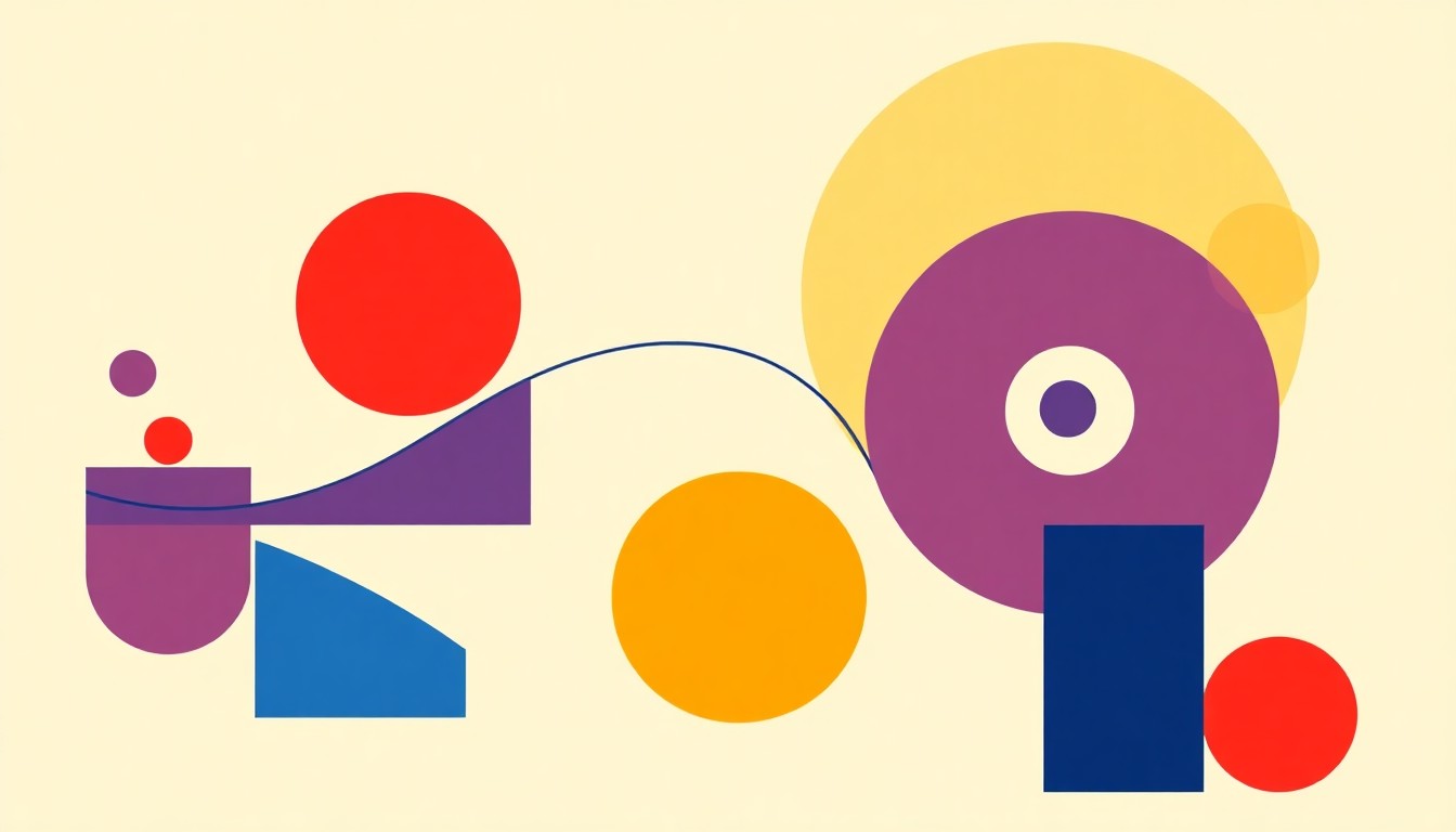 A dynamic abstract composition of overlapping triangles and circles in vibrant shades of blue, red, and yellow, conceptually representing the flow of international investment into India's rapidly expanding markets.