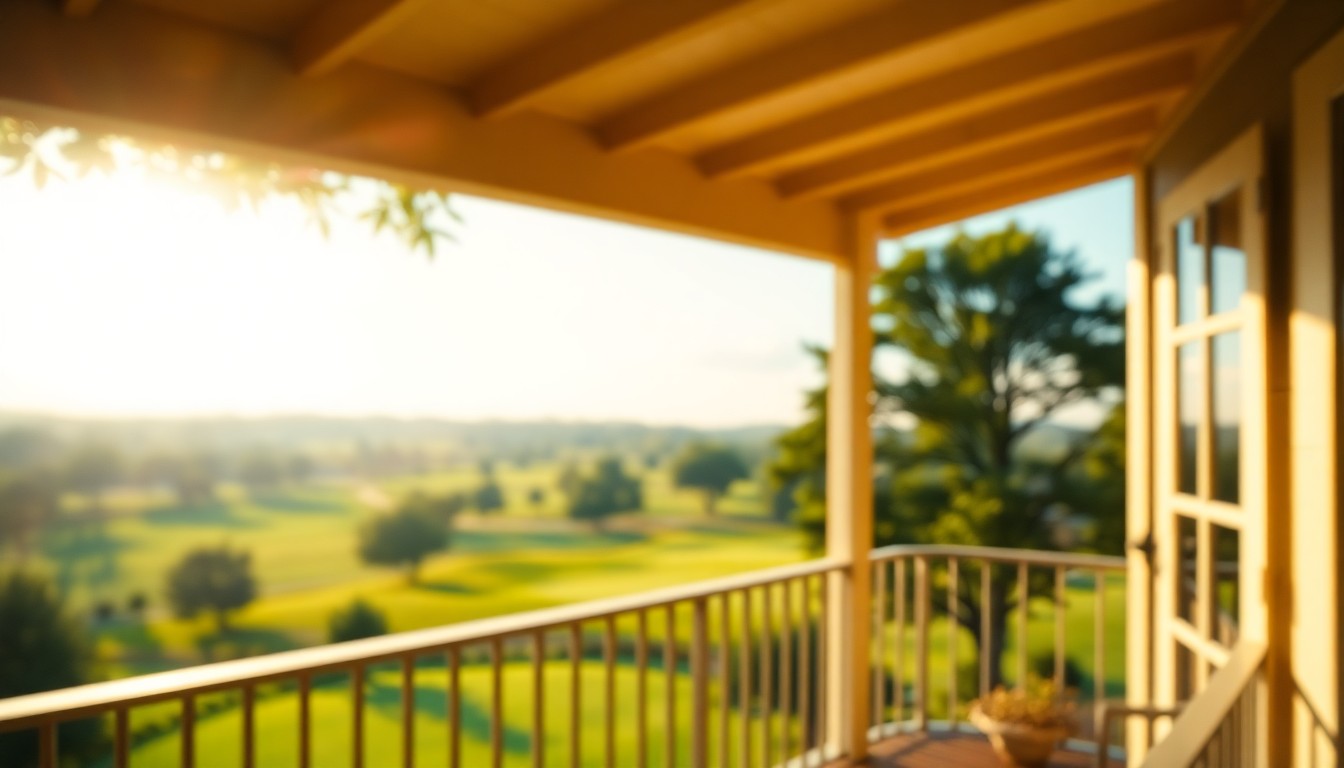 An abstract, out-of-focus photograph featuring soft, warm pools of light and color, conceptually representing the serene and relaxing atmosphere of a luxury condo overlooking a golf course.