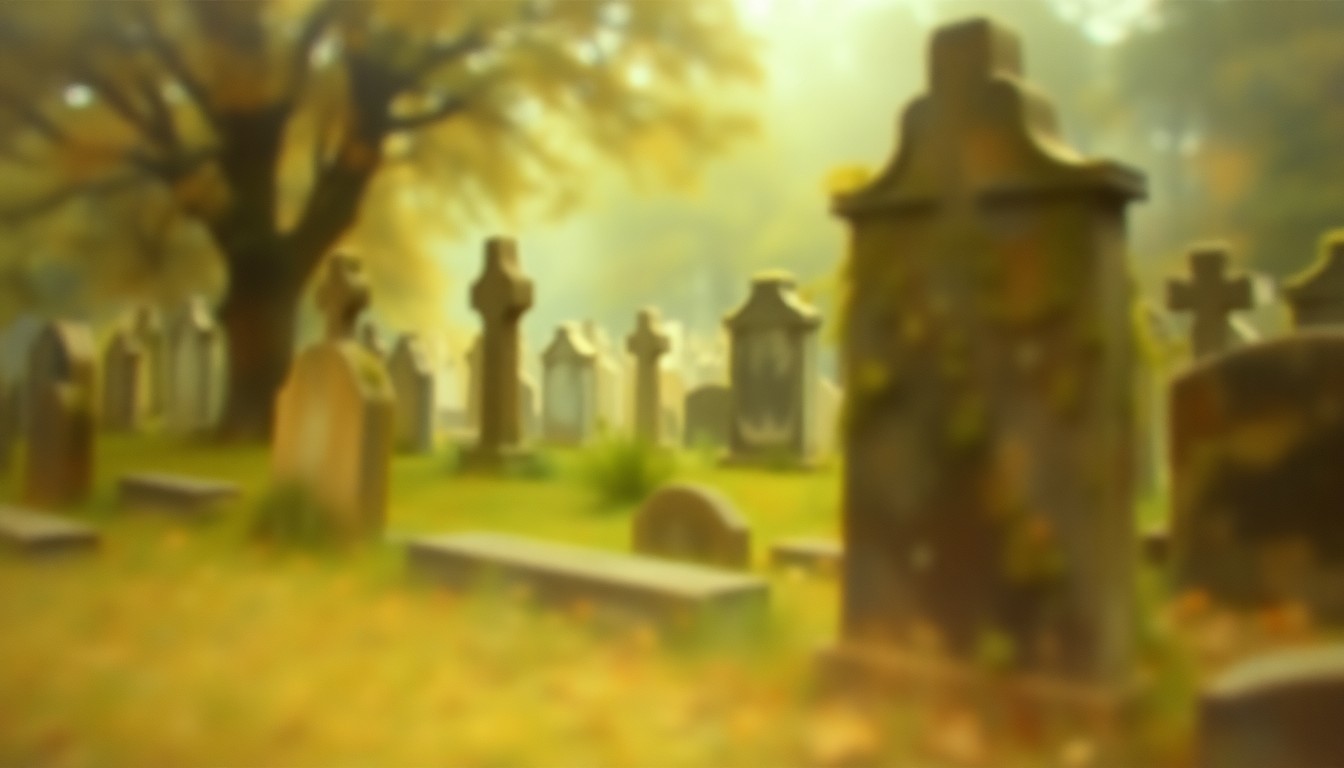 An impressionistic, out-of-focus photograph depicting the overgrown, decaying headstones and gravestones of a historic Black cemetery, with a sense of melancholy and the passage of time conveyed through the soft, hazy light and muted color palette.